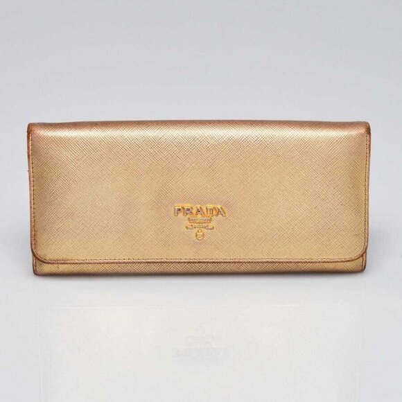 Prada Gold Metallic Leather Continental Wallet - Picture 1 of 8
